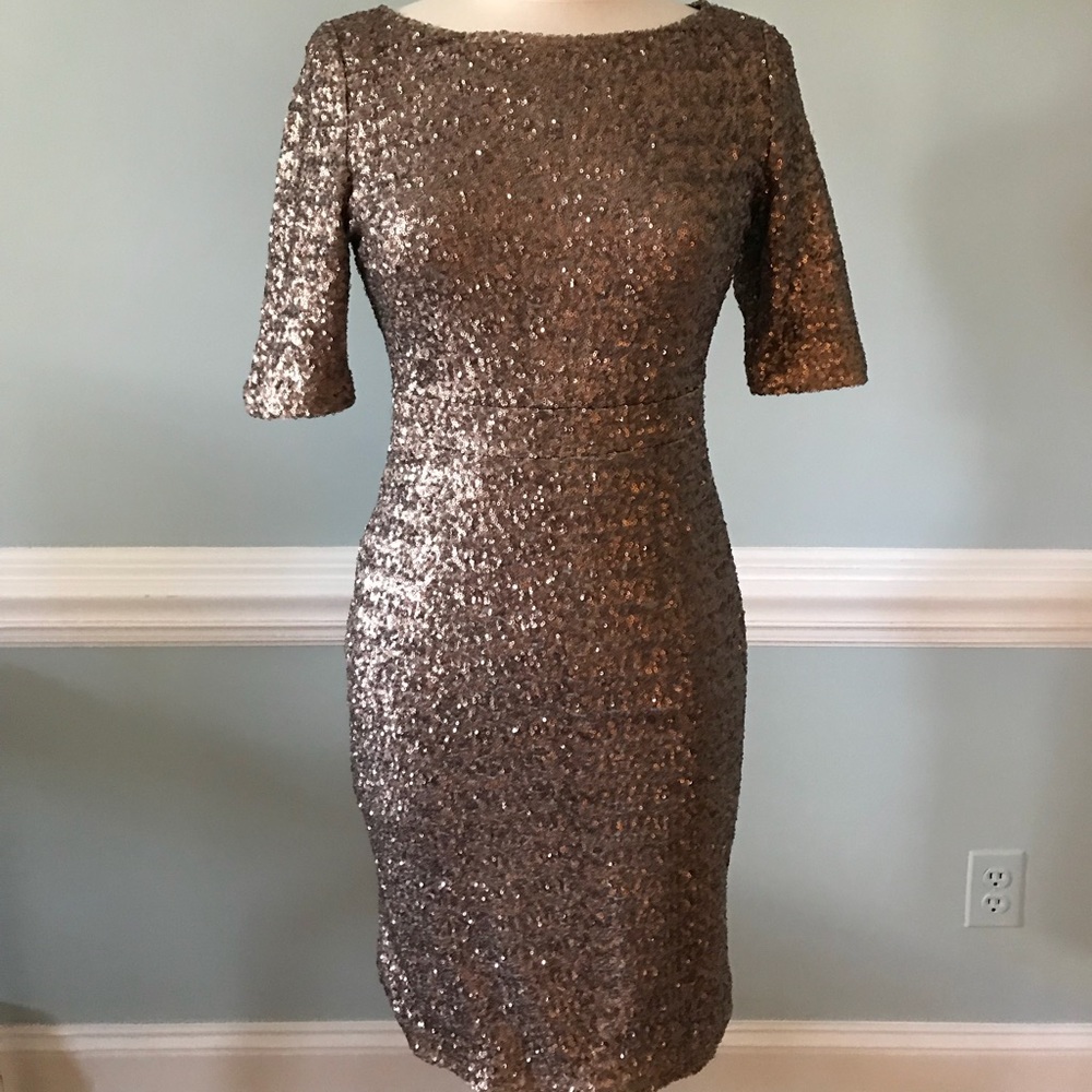 Copper sequined 3/4 sleeve short dress size 2